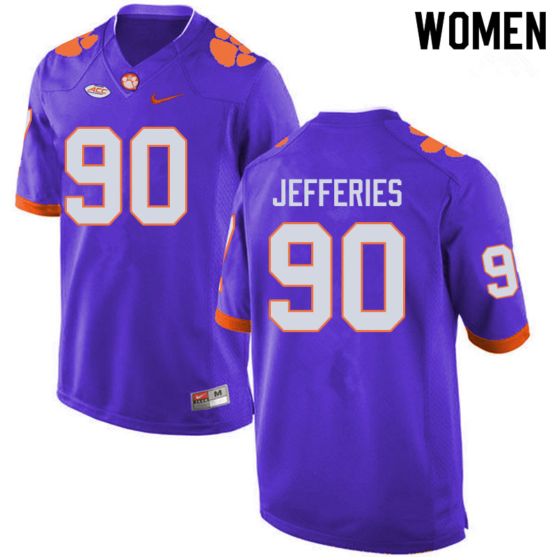 Women #90 Darnell Jefferies Clemson Tigers College Football Jerseys Sale-Purple